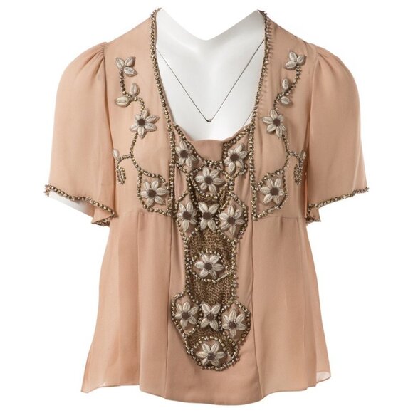 Designer Matthew Williamson Beaded Flounce Sleeve Sea Shell Top b84 - Picture 6 of 16